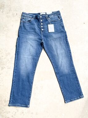 NWT Kancan High Rise Button Fly Relaxed Tapered Jeans 15/31